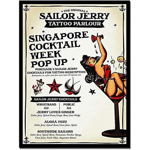 Tin Sign Sailor Jerry Tattoo Parlour 8x12 Inch Metal Tin Sign Decoration Iron Painting Metal Decorative Wall Art