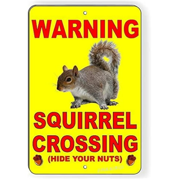 Tin Sign-Squirrel Crossing Warning Sign, Retro Metal tin, 8 x 12 inch