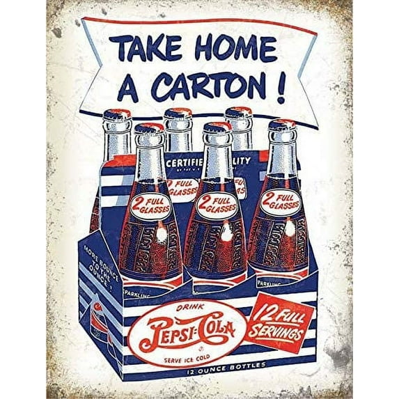 Tin Sign Vintage Chic Art Decoration Poster Pepsi Cola for Store Bar Home Cafe Farm Garage or Club 12" X 8"