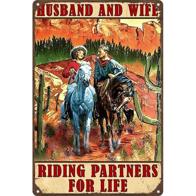 Tin Sign Vintage Metal Sign Husband and Wife Riding Partners for Life