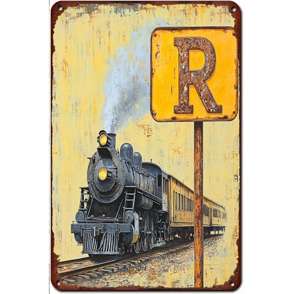 Tin Sign-Vintage Train Metal Tin Sign - For Farmhouse Yard. Outdoor Decoration. 12X8 Inch