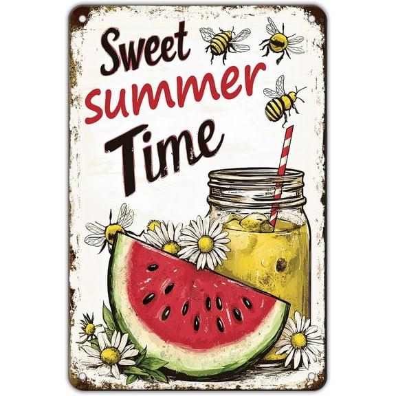 Tin Sign Vintage Wall Poster Retro Metal,Sweet Summertime Watermelon Lemonade,Metal Sign Retro Wall Decor Gift for Home Cafes Office Store Pubs Club Sign Plaque Tin Sign 8X6 inch