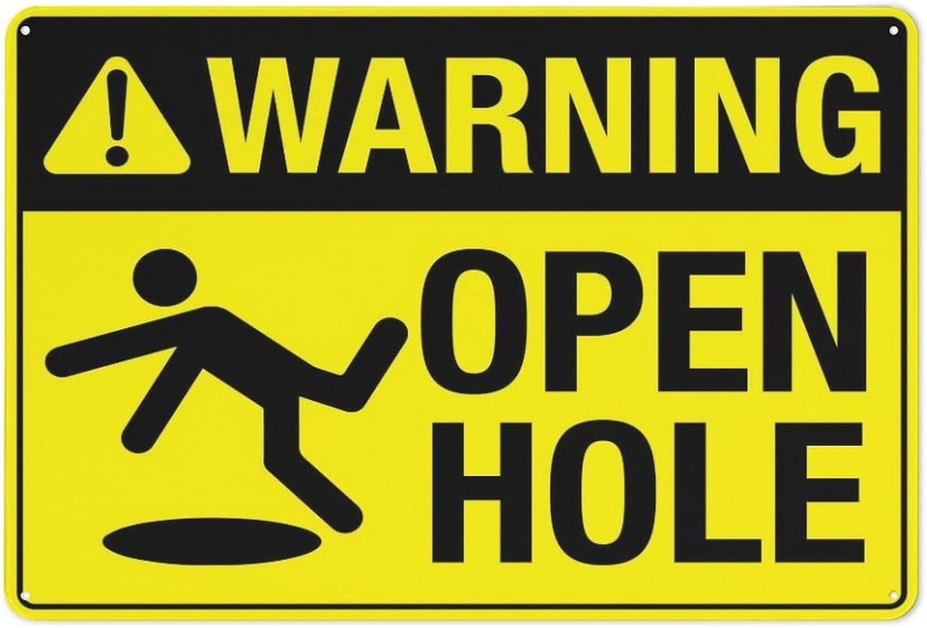 Warning Open Key Tin Sign Warning Open Hole Bright Yellow Sign Home Kitchen Farm Garden ...