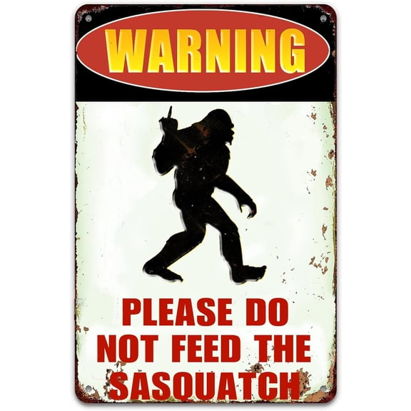 Tin Sign-Warning Property Protected by Big Foot Tin Sign - Funny Metal Decor for Yard, Home. 12x8 Inches