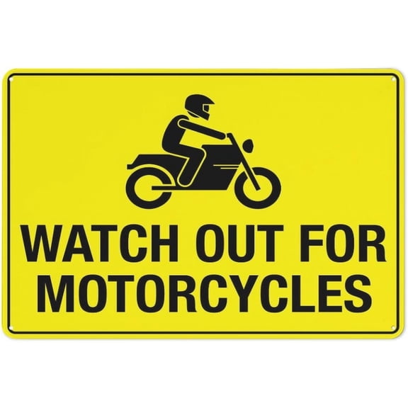 Tin Sign Watch Out For Motorcycles - 8"x12" - Safety Restriction Alert
