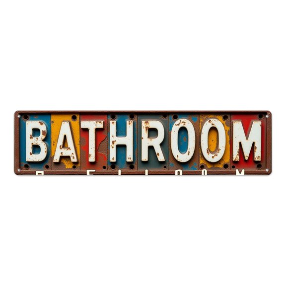 Tin Signs 16*4 inches "BATHROOM Rusty Letters" Distressed Finish Rustic Art