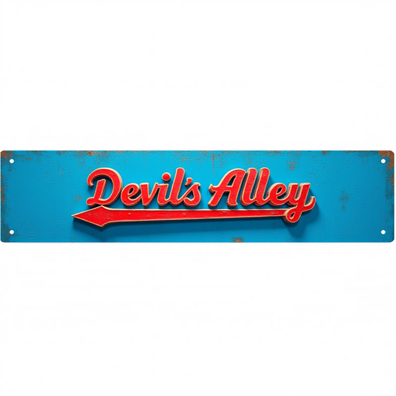 Tin Signs 16*4 inches "Devil's Alley" Retro Arrow Blue Rust Finish