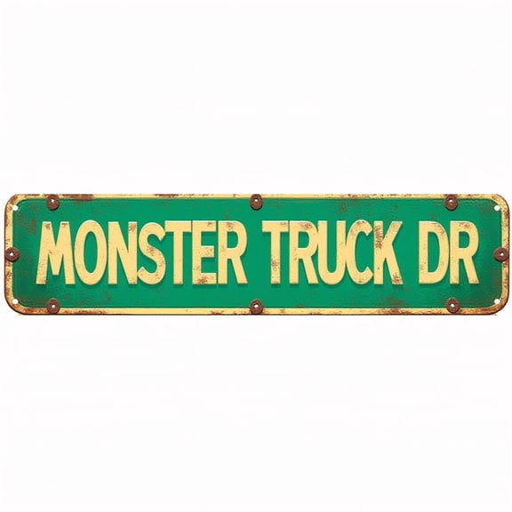 Tin Signs 16*4 inches "MONSTER TRUCK DR" Rusty Street Wall Art Garage Decor