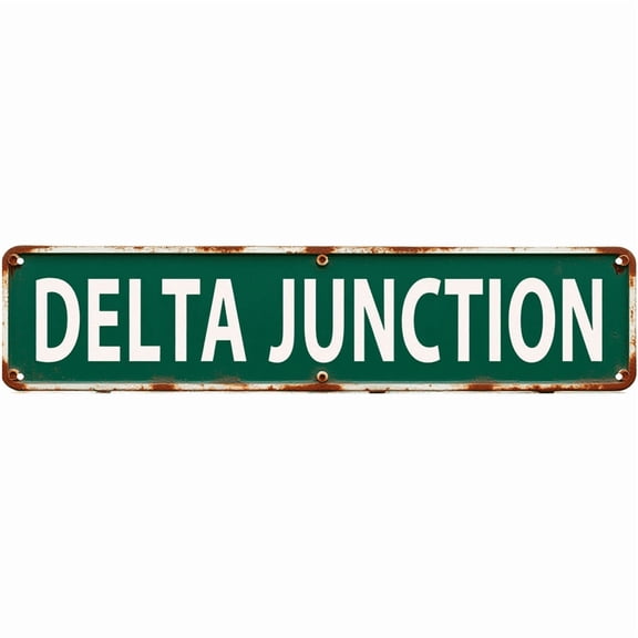 Tin Signs - 16x4 Inches DELTA JUNCTION Farm Sign - Great for Yard, Kitchen, Garage | Farmhouse Sign, Outdoor Signs, Garage Decor