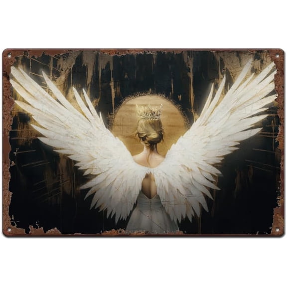 Tin Signs Angel Metal Sign Angel Wing Vintage Metal Tin Signs Wing Sign and Plaque Vintage Wall Art for Bar Bathroom Girl's Room Man Cave Wall Decor Plaque 12x8in
