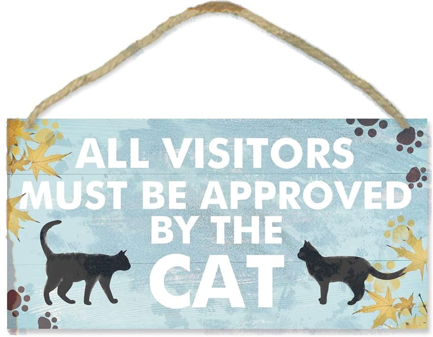 Tin Signs Funny Cat Pet Lover Wood Sign-12.5x25cm,All Visitors Must Be Approved by The Cat Wooden Plaque Hanging Wall Art, Lovely Cat Footprint Maple Leaves Door Home Decoration Vintage Metal