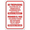 thumbnail image 1 of Tin Signs No Trespassing Violators Will Be Prosecuted in Accordance with ARS 13-1502-A1 Private Property Warning Street Sign Metal 8 x 12 inches, 1 of 4