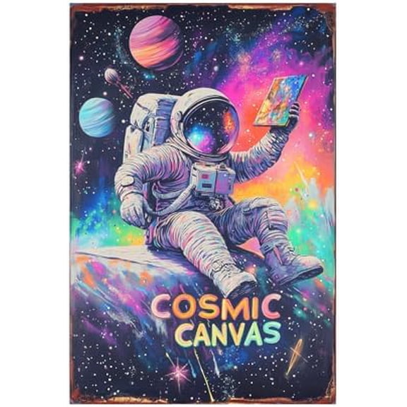 Tin Signs, Outer Space Metal Arts, Universe Space Poster, Cosmic Canvas Painting, Planet Positive Wall Decor Plaque for Boys Kids Nursery, Game room 8 X 12 Inches