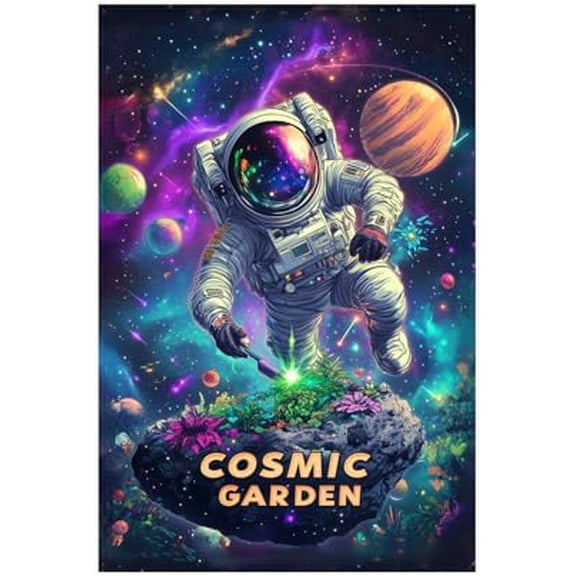 Tin Signs, Outer Space Metal Arts, Universe Space Poster, Cosmic Garden Flower, Planet Positive Wall Decor Plaque for Boys Kids Nursery, Game room 8 X 12 Inches