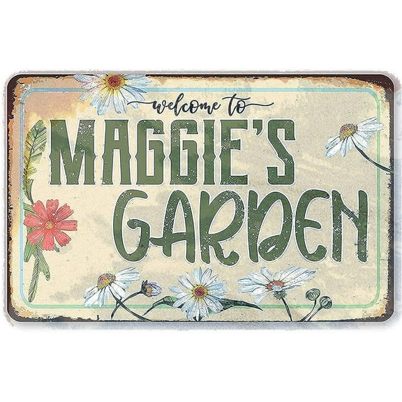 Tin Signs Personalized Garden Sign Vintage Natural Style She Shed Home Entry Garden Fence Welcome Decoration Stand Hanging Sign Customizable Name Metal Plaque 12X8Inch