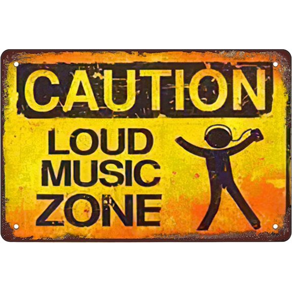 Tin Signs Retro,cautionloud music zone Funny Vintage Decor for Home Bar Room Diner Garage Kitchen christmas decorations Wall Decor, 8x12 Inches