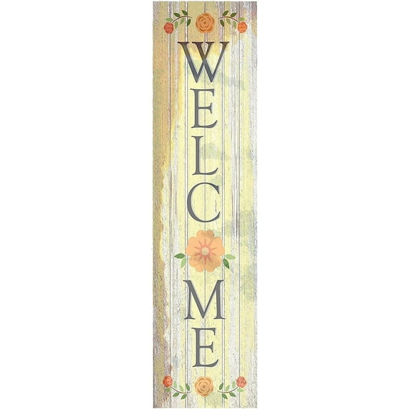 Tin Signs Yellow Flower Welcome Vertical Metal Sign Plaque Sign Home Decoration Kitchen 16x4inch Vintage