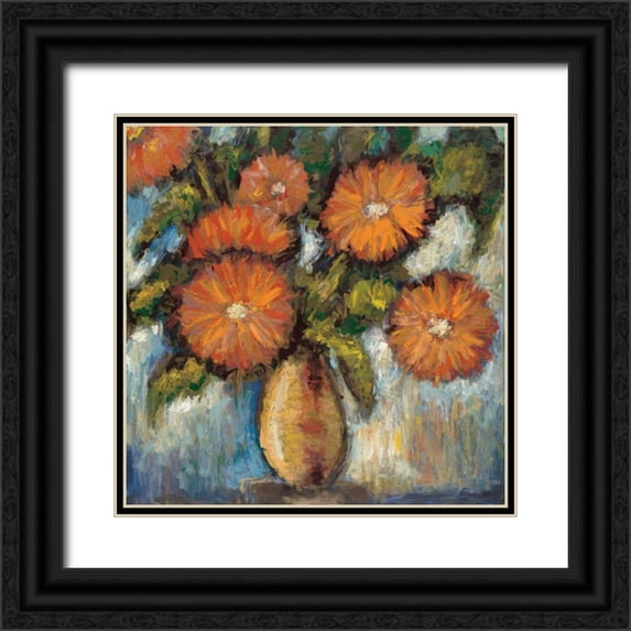 Tina 12x12 Black Ornate Wood Framed with Double Matting Museum Art Print Titled - Orange Poppies I