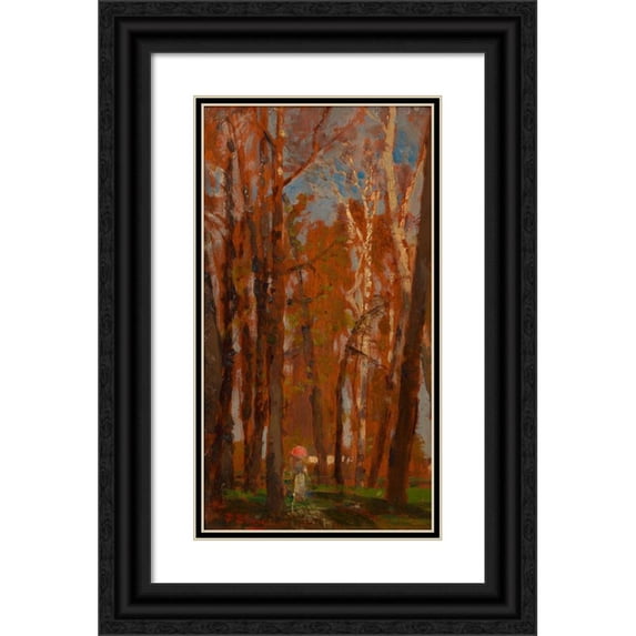 Tina Blau 15x24 Black Ornate Framed Double Matted Museum Art Print Titled: Praterbaume (ca. 1884)