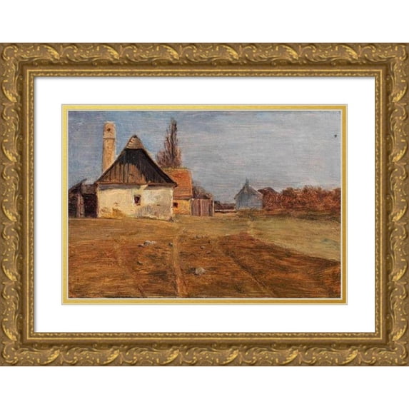 Tina Blau 18x13 Gold Ornate Wood Frame and Double Matted Museum Art Print Titled - A Scene in Mannsworth on the Danube