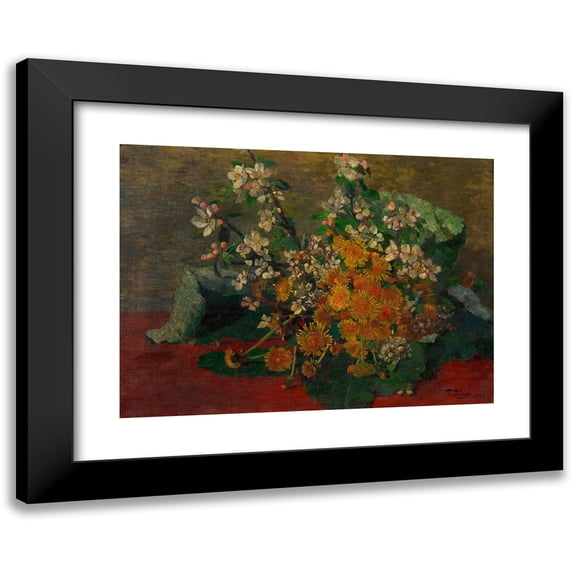 Tina Blau 24x19 Black Modern Framed Museum Art Print Titled - Flower Piece (Dandelion and Apple Blossoms) (1902)