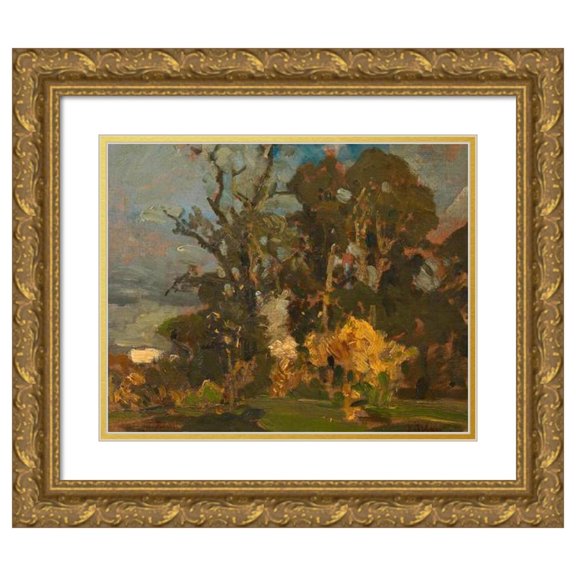 Tina Blau 24x20 Gold Ornate Framed and Double Matted Museum Art Print Titled - Waldwiese in Autumn (1879)