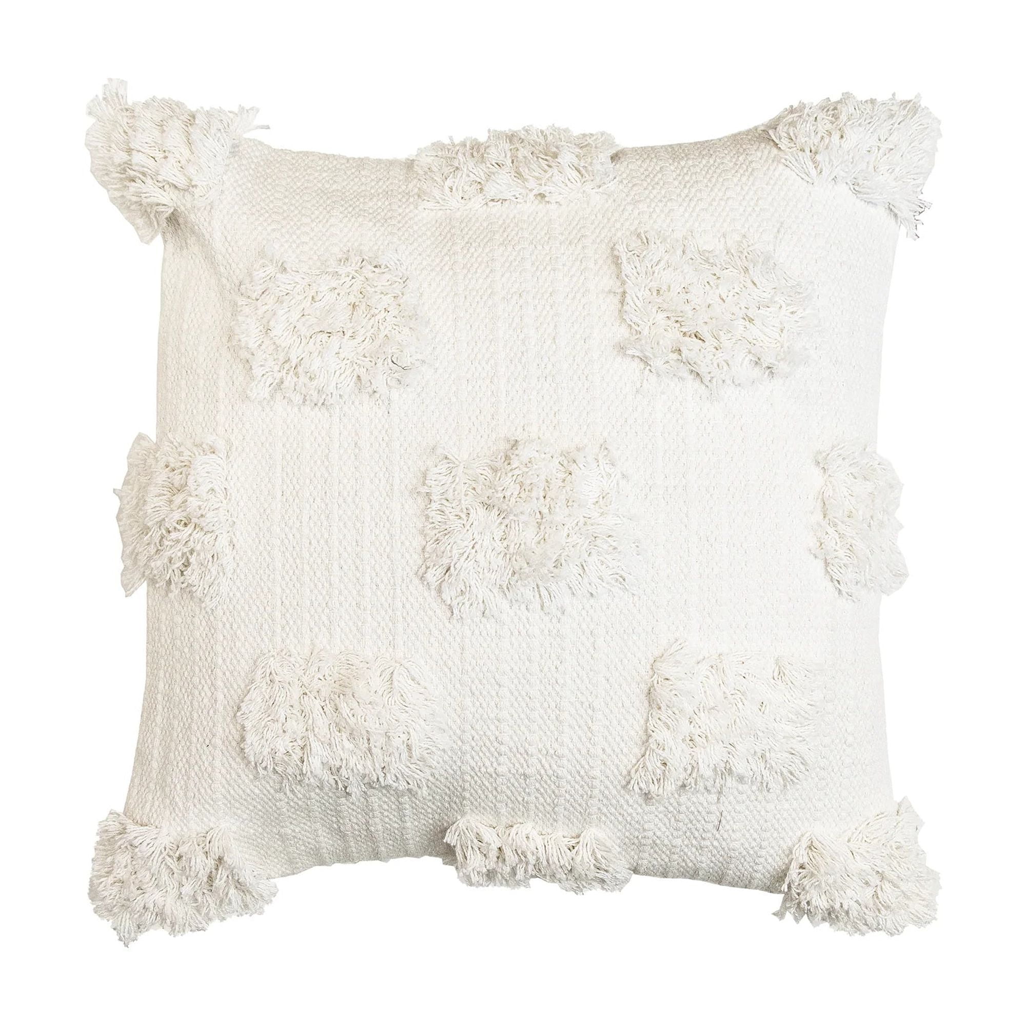 Off-White Cotton Tufted Dots Square Throw Pillow