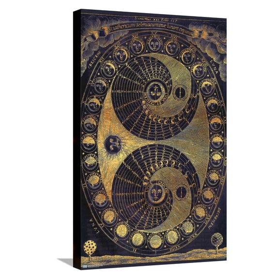 Tina Lavoie - Golden Elements Of The Moon Astronomy Chart Canvas Wall Poster, 14.725" x 22.375"