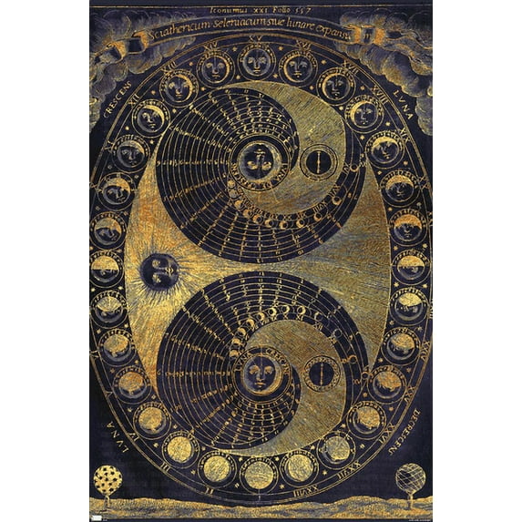 Tina Lavoie - Golden Elements Of The Moon Astronomy Chart Wall Poster, 14.725" x 22.375"