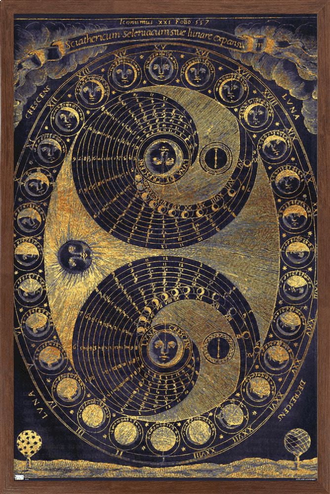 Tina Lavoie - Golden Elements Of The Moon Astronomy Chart Wall Poster, 22.375" x 34", Framed