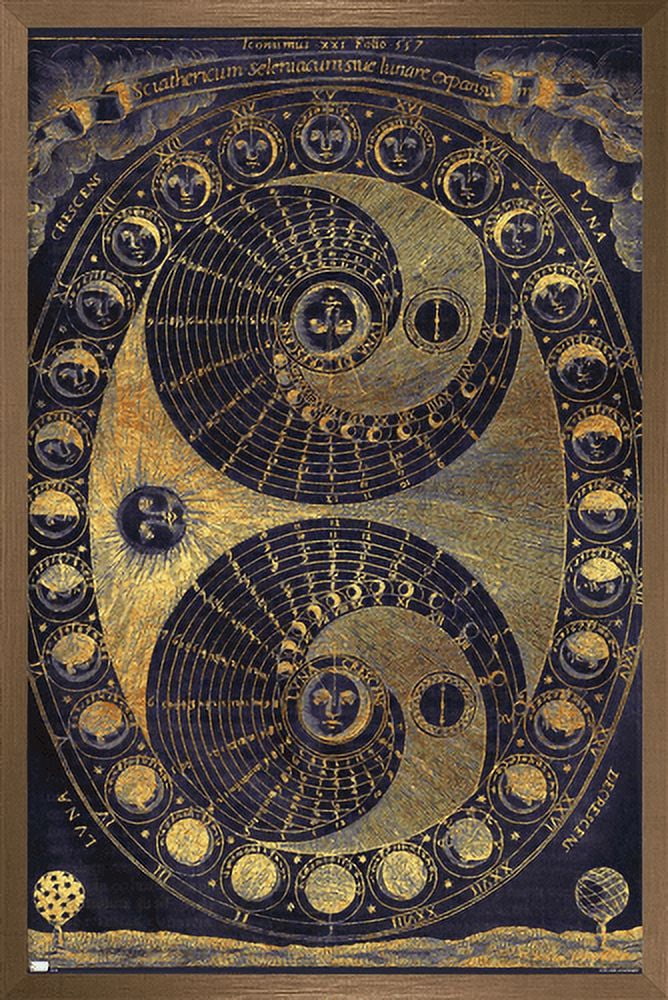 Tina Lavoie - Golden Elements Of The Moon Astronomy Chart Wall Poster, 22.375" x 34", Framed