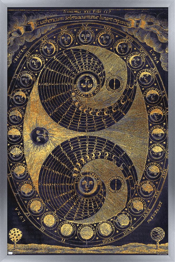 Tina Lavoie - Golden Elements Of The Moon Astronomy Chart Wall Poster, 22.375" x 34", Framed