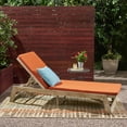thumbnail image 1 of Tina Outdoor Acacia Wood Chaise Lounge and Cushion Set, Light Gray and Rust Orange, 1 of 9