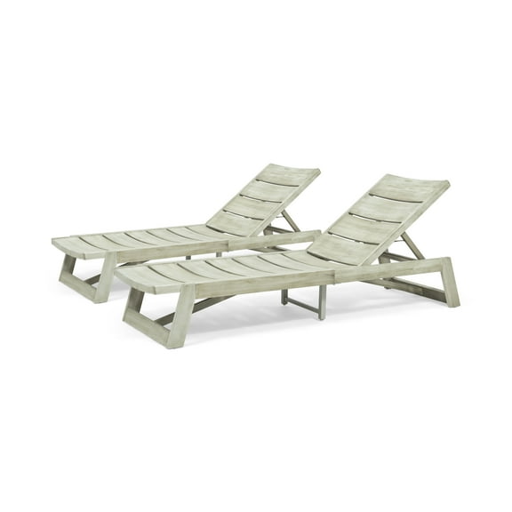 Tina Outdoor Wood and Iron Chaise Lounges (Set of 2), Light Gray and Gray