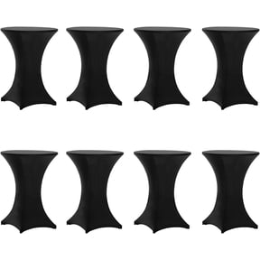 Tina's 8 Pack 32x43 Inch Highboy Spandex Cocktail Table Covers Black, Fitted Stretch Cocktail Tablecloth for Round Tables (8PC 32X43 Black)
