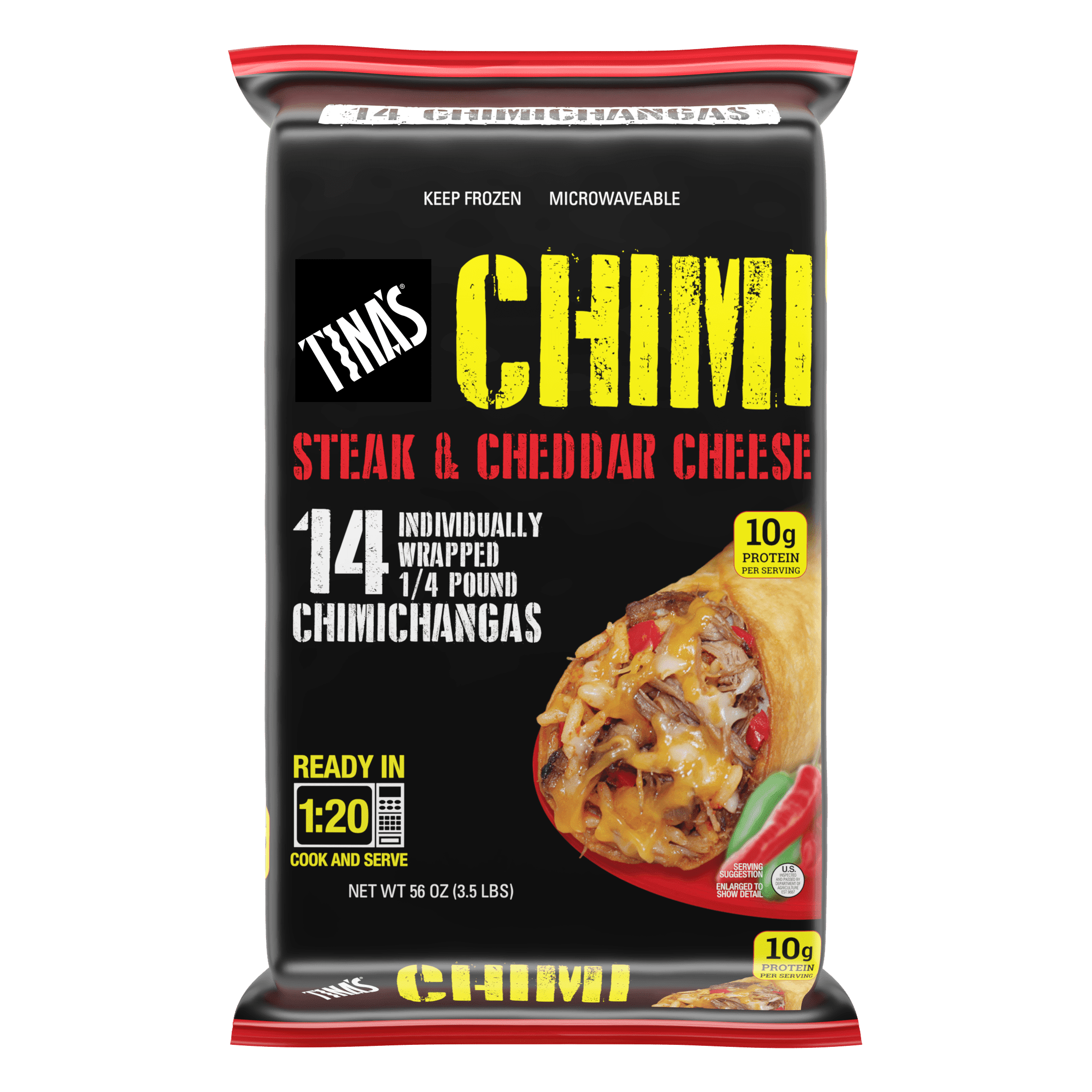 Tina's Beef and Bean Green Chili Burritos Value Pack, 56 oz, Carton, 14 Count (Frozen)