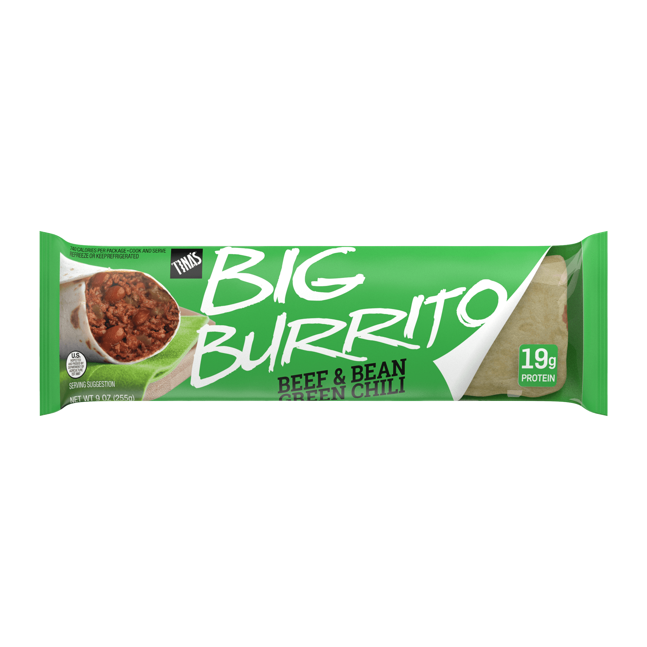 Tina's Big Burrito Beef & Bean Green Chili, Packaged Burrito, 9 oz, 1
