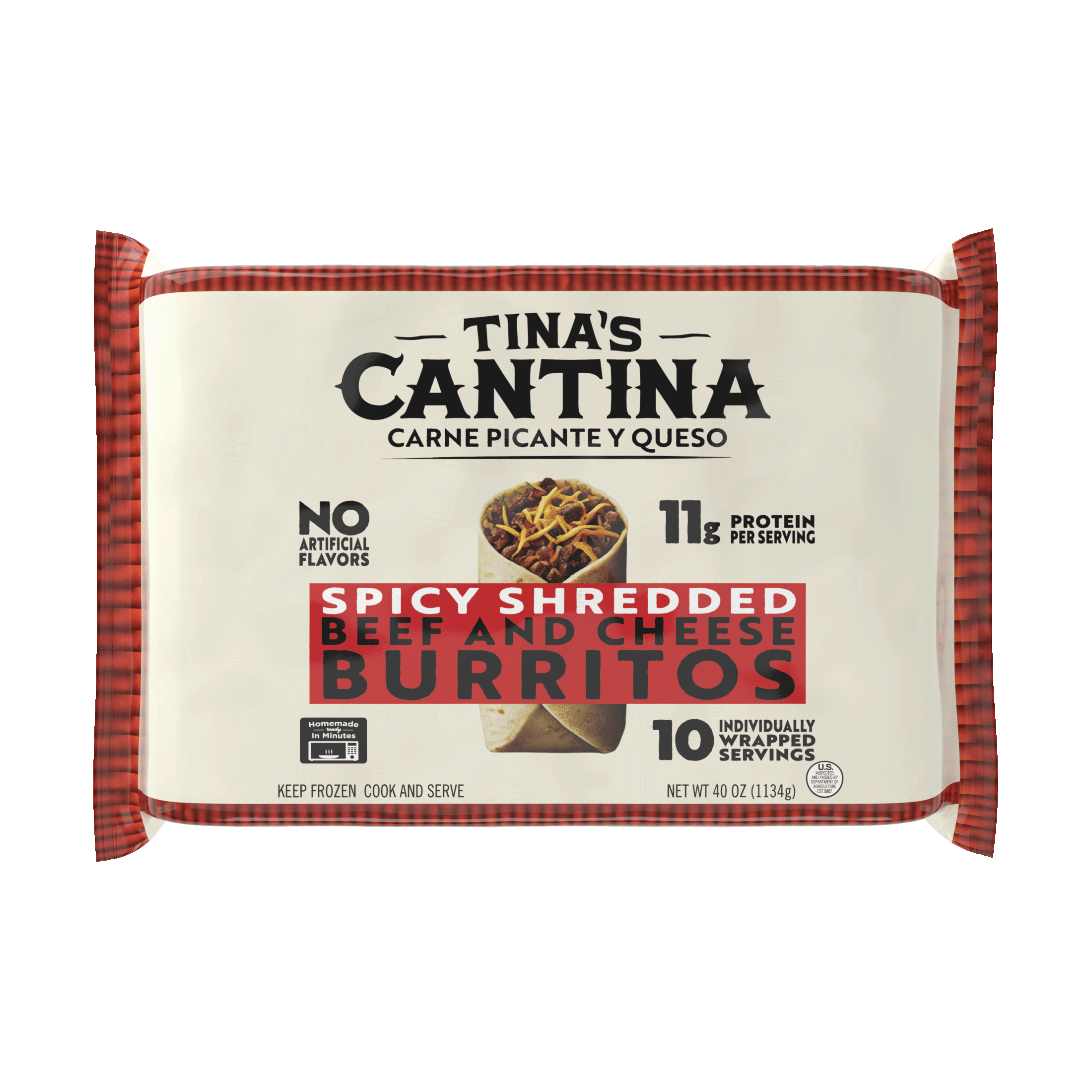 Tina's Cantina Carne Picante y Queso Frozen Value Pack, 40 oz, 10 Count, High Protein