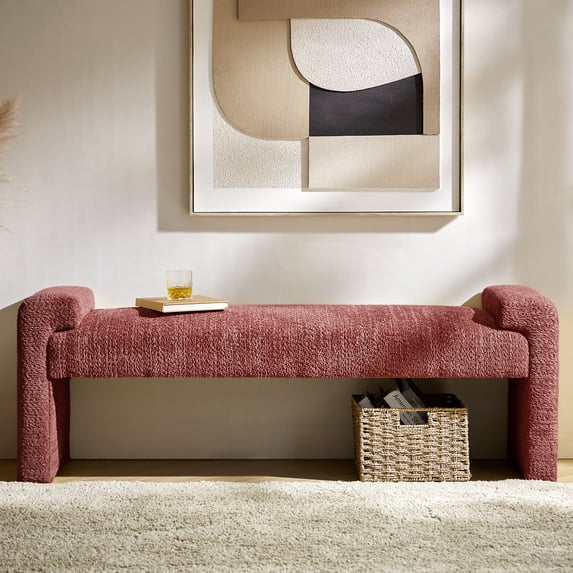 Tina's Home 58'' Upholstered Bench Chenille Boucle Modern Accent Bench End of Bedroom Entryway Rosewood