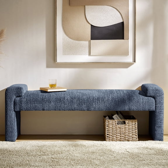 Tina's Home 58'' Upholstered Bench Chenille Boucle Modern Accent Bench End of Bedroom Entryway Slate-Blue