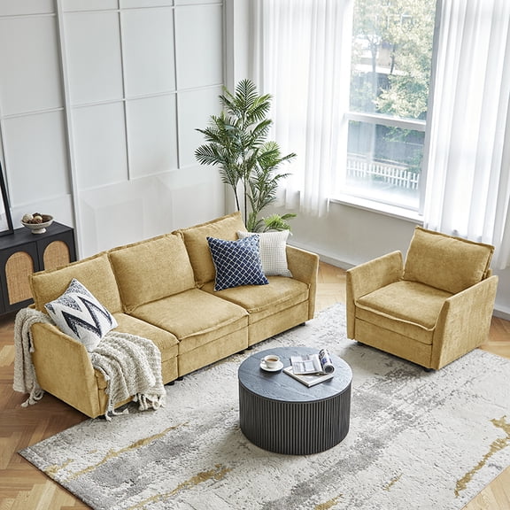Tina's Home 90" Modular Sectional Sofa with Extra Wide Seats, Storage Couch with Hidden Compartments for Living Room, Cream