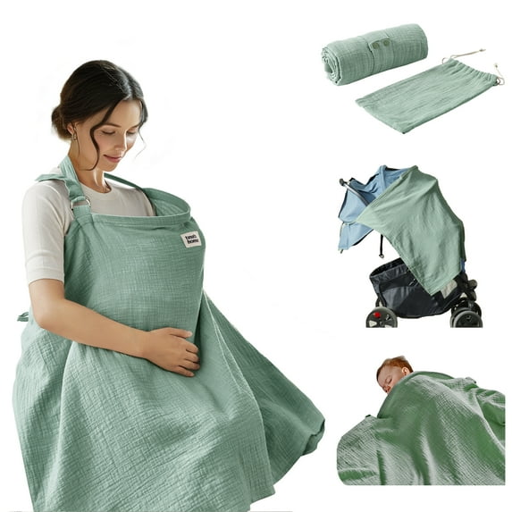 Tina's Home Baby Nursing Cover for Breastfeeding and Car Seat, 100% Cotton, Sage