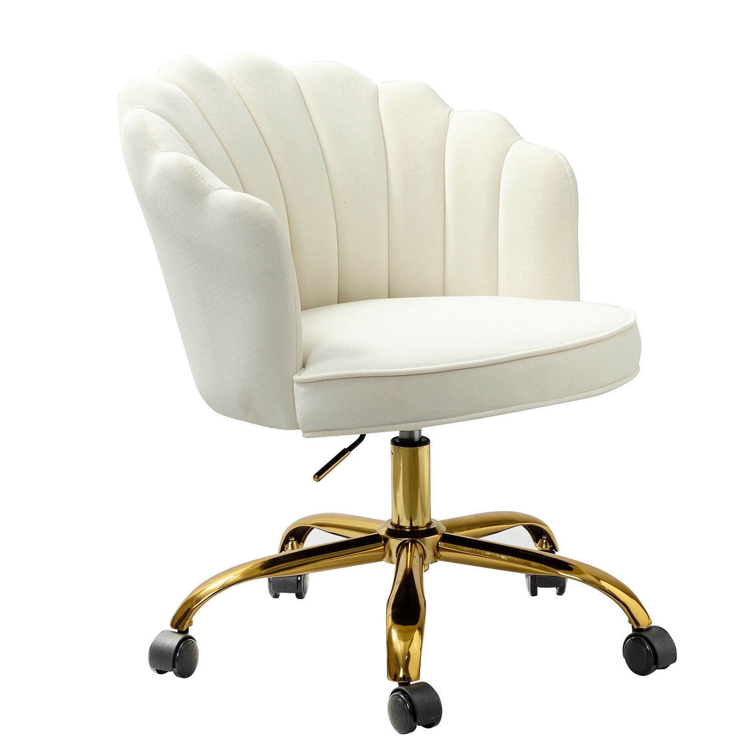 Tina's Home Makeup Vanity Table Chair Velvet Upholstered Shell Backrest Swivel Adjustable Gold Legs Office Bedroom Ivory