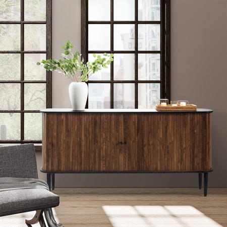 Tina's Home Mid-Century Modern 63" Sideboard Cabinet with Sliding Doors and Adjustable Shelf, Premium Natural Grain Finish Buffet Cabinet for Living Room, Home Office, Entryway