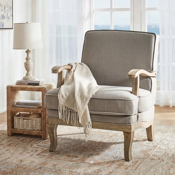 Tina's Home Mid-Century Modern Accent Chair Upholstered Armchair with Solid Wood Legs, Removable Cushion Comfy Reading Chair for Living Room Bedroom, Gray