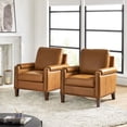 thumbnail image 1 of Tina's Home Mid-century Modern Genuine Leather Accent Armchairs Set of 2 with Unique Arm Design, Nailhead Trim & Loose Cushion, Living Room / Bedroom Chair, Camel, Assembly Required, 1 of 8