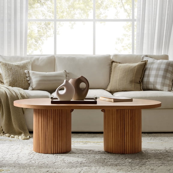 Tina's Home Minimalist Oval Solid Wood Coffee Table with Convertible Legs, Detachable Side Table Design, Modern Living Room Center Table for Small Spaces, Acorn