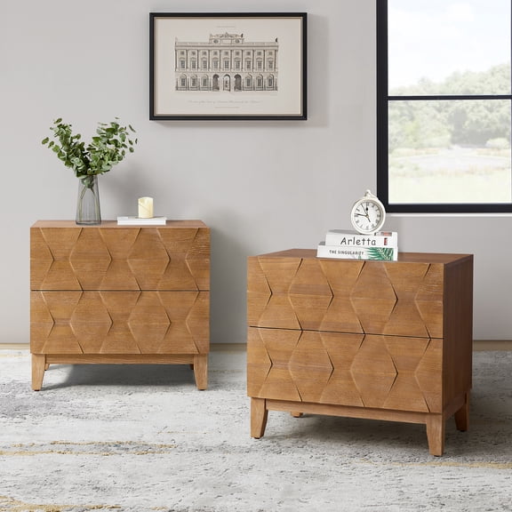 Tina's Home Modern 2-Drawer Solid Wood End Table with Built-in USB & Power Outlet, Small Space Storage Cabinet for Living Room, Office (Seadrift, Set of 2)
