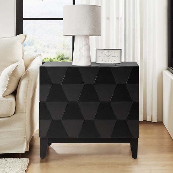 Tina's Home Modern 2-Drawer Solid Wood End Table with Built-in USB & Power Outlet, Small Space Storage Cabinet for Living Room, Office (Black)