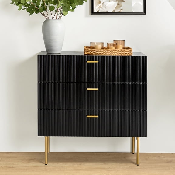 Tina's Home Modern 3 Drawer Wood Accent Table Storage Cabinet with Metal Legs for Living Room Entryway Hallway